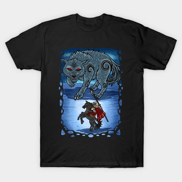 Divine Confrontation: Odin vs. Fenrir - Clash of the Norse Titans T-Shirt by Holymayo Tee